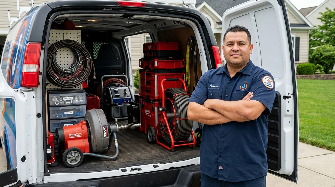 Professional drain cleaning equipment and Johns Plumbing LLC plumber in Bonduel