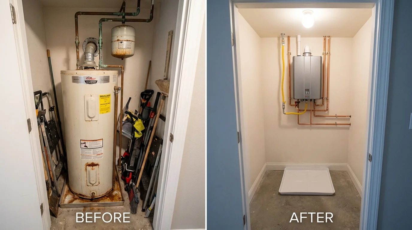 Tank water heater versus wall-mounted tankless unit comparison for Bonduel, WI homeowners